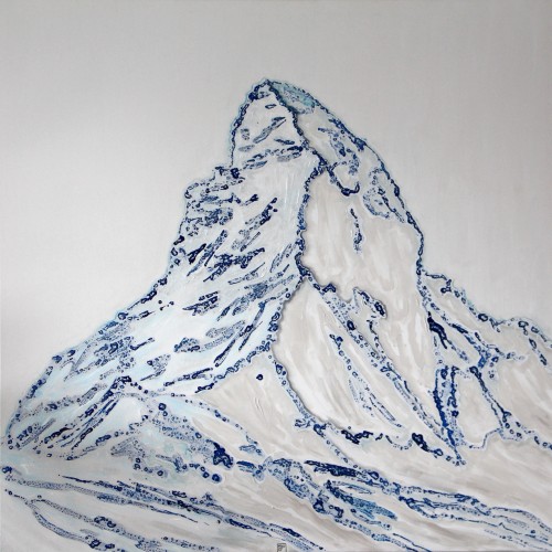 120x120cm Matterhorn in Winter. Ink, acrylic, oil. 2017-485