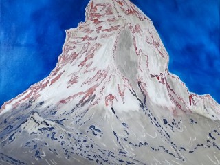 120x120cm Daybreak in Zermatt, Switzerland. Ink, acrylic, pigments, oil on canvas. 2017-487