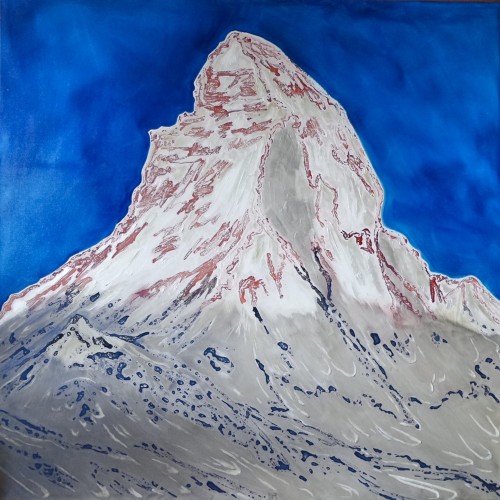 120x120cm Morgen in Zermatt. Ink, acrylic and oil on canvas