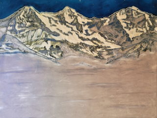 120x120cm Winternight (Eiger, Mönch, Jungfrau). Pigments, binder, oil on canvas. 2017-506
