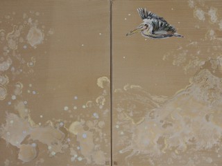 120x80cm (2 pannels) Pelican and waves. Acrylic and oil. 2014-417