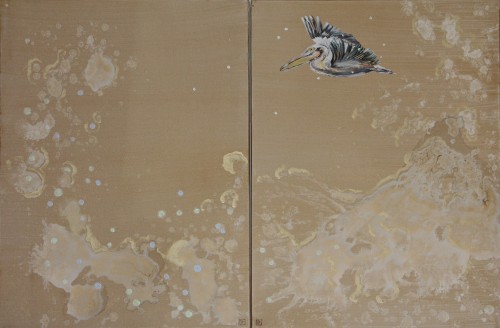 120x80cm (2 pannels)Pelican and waves. Acrylic and oil. 2014-417