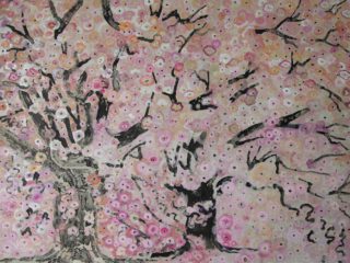 120x160cm Sakura. Encre,pigments, acrylique, huile sur toile.2017-500